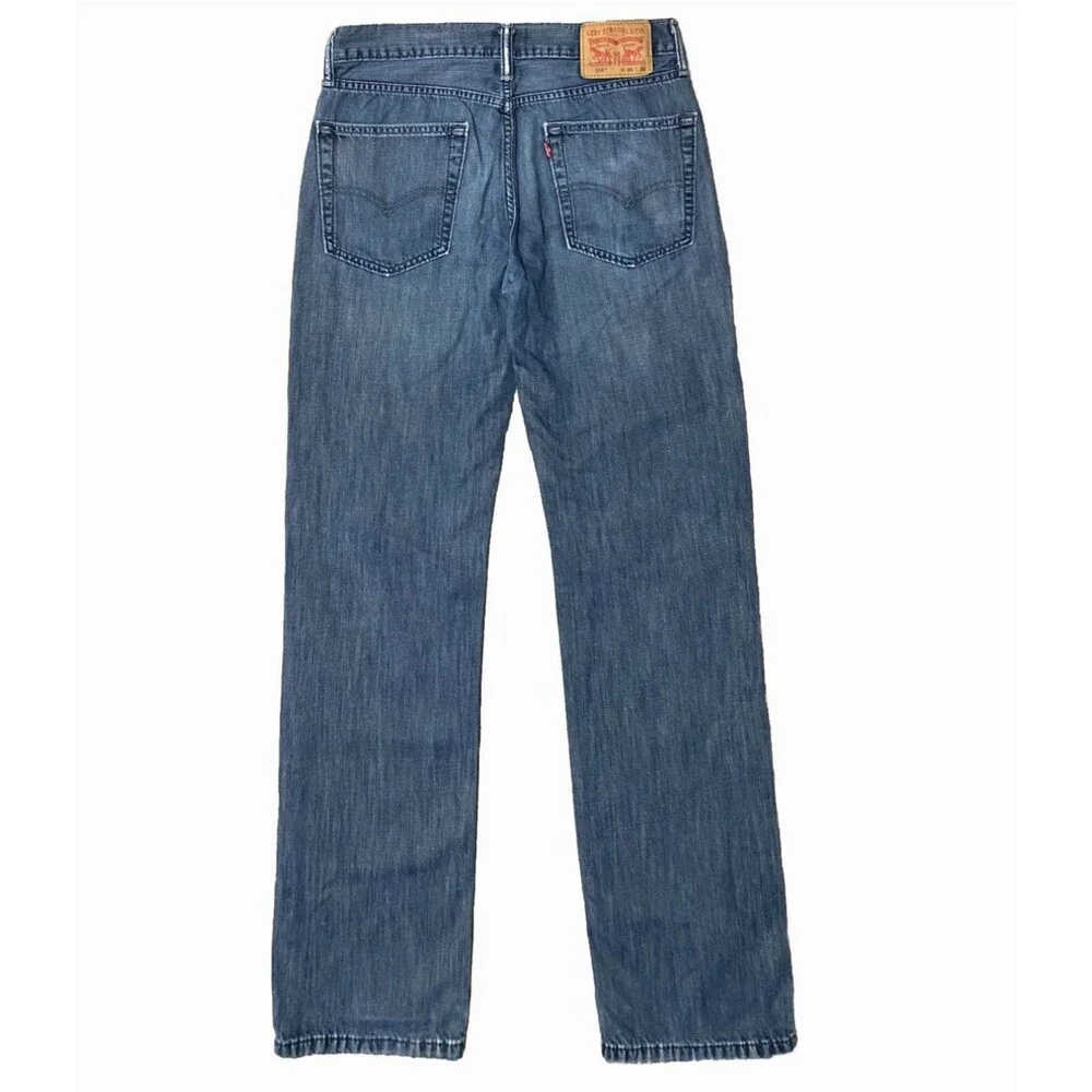 Levis 514 Blue Jeans Mens 30x32 Slim Straight Distressed Denim Red Tab Wash